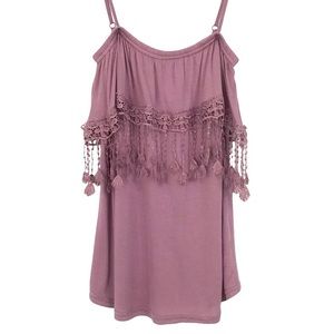 BB Jeans Tassel Trimmed Ruffle Tank Top Size L Adjustable Straps Boho Style NEW